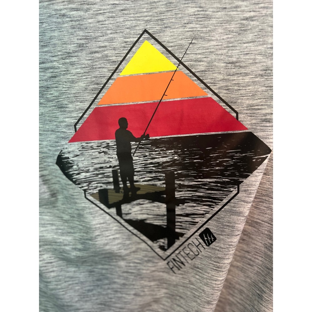 FINTECH XXL Men's  Fishing Long Sleeve Shirt Gray Sunset Graphic  Angler Light‎